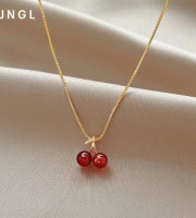 Gold Plated Cherry Charm Necklace