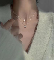 Butterfly Necklace for Women Double Layer Clavicle Chain