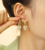 Zircon Wheat Leaf Earrings-122